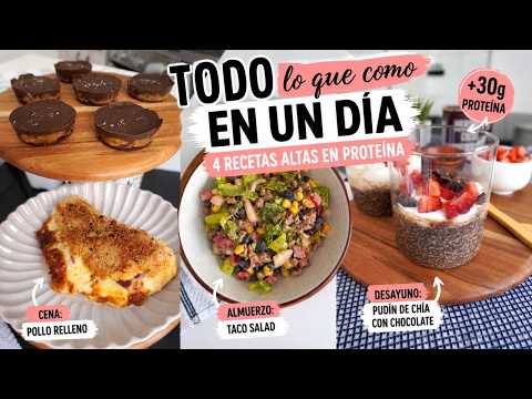 TODO lo que como en un día | 4 recetas saludables y altas en proteína ⭐ (mi favorito)