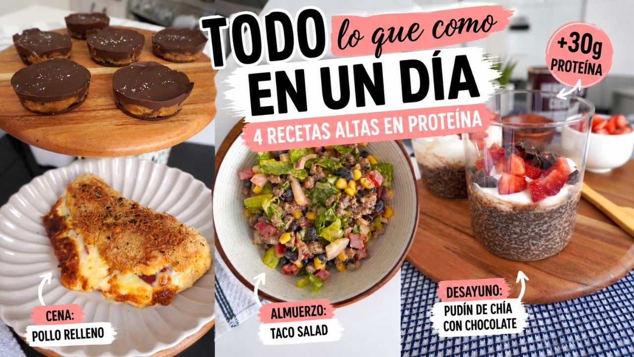 TODO lo que como en un día | 4 recetas saludables y altas en proteína ⭐ (mi favorito)