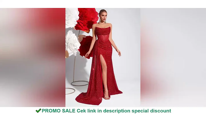 Sparkly Sequin Mermaid Prom Dresses Long Strapless Corset Ruched Formal Evening Gowns with Slit