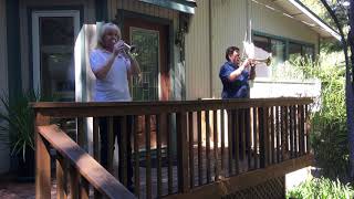 Echo Taps Laura and Guy Clark Los Gatos CA with Neighbor 20200525