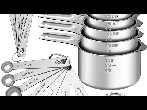 ❤‍7 Stainles Steel Nesting Measuring Cups & 7 Spoons, 5 Mini Measuring Spoons & 2 Detachable Rings,