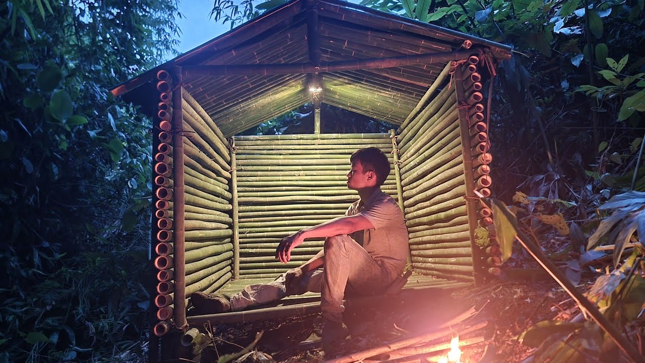 It took 2 days alone to build a bamboo house in the forest for shelter ...