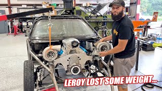 Finding a Location For Leroy's HUGE Turbos, and Cutting Off EVERYTHING We Don't Need!!!