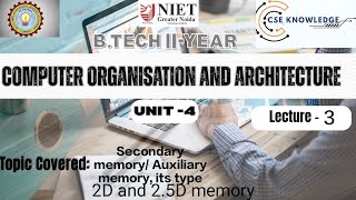 COA Unit-4 Lecture-3,Memory Organization(Auxiliary Memory and Its Type,2D & 2.5D Memory Organization