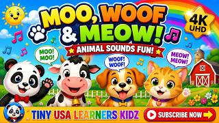 Moo, Woof & Meow! | Animal Sounds Song for Kids 🐄🐶🐱 | Learn Farm & Jungle Animals | 4K UHD screenshot 1