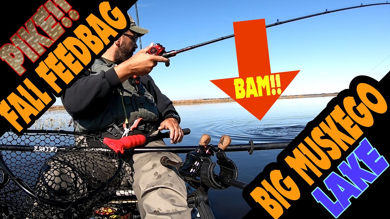 Awesome Kayak Fishing for Northern Pike using Wakebaits on Big Muskego Lake