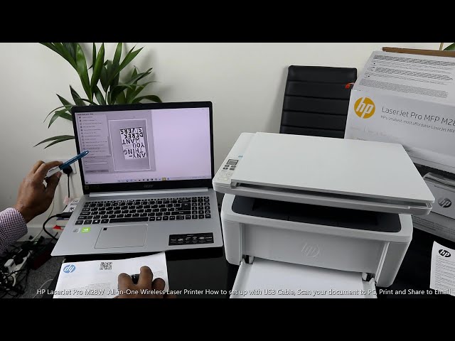 HP LaserJet Pro M28W All in One Printer How to set up with USB Cable, Scan  your document to PC 