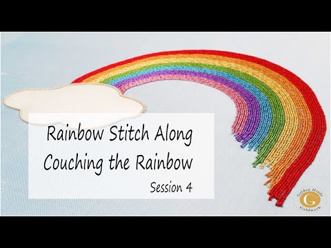 Rainbow Goldwork Embroidery Stitch Along.  Session 4   Goldwork Embroidery Couching technique