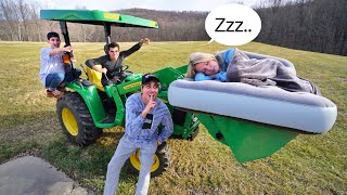 Lifting my girlfriend with TRACTOR while ASLEEP! *PRANK WARS*