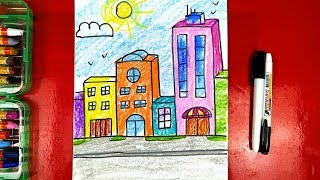 Рисуем Дома в Городе - Как нарисовать улицу, дома и город