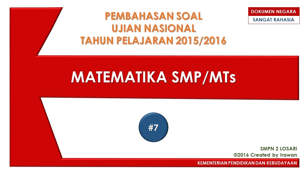 Pembahasan Soal UN Matematika SMP 2016 #7 - YouTube