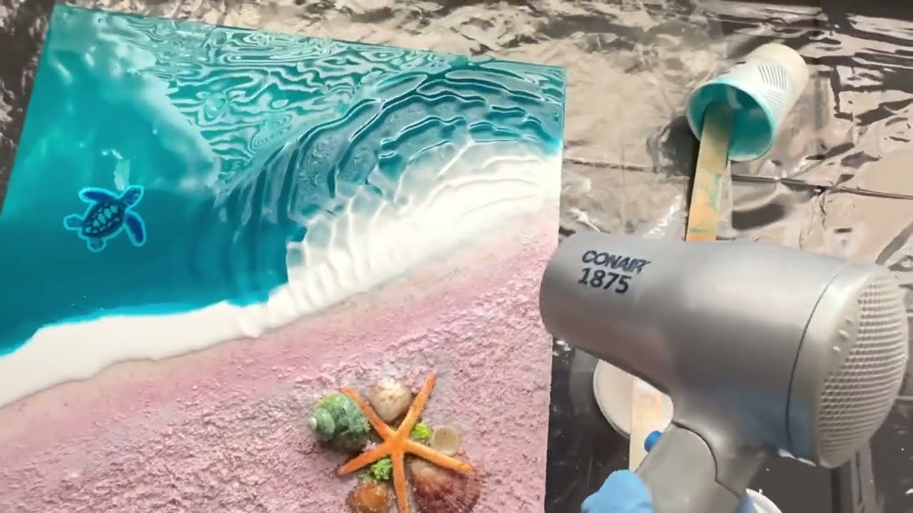 How to make Resin Ocean Waves using HairDryer Close Up  