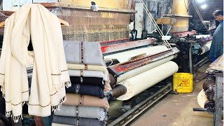 Let's see The Process of Weaving Wool Shawls on Power Looms