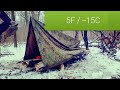 I slept in tarp shelter at 5F (-15C) / Overnight survival tarp camping practice in winter