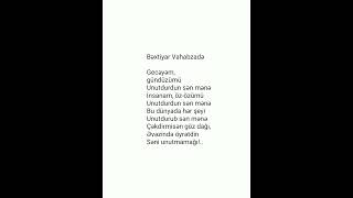 Öyrətdin Unutmamağı Bəxtiyar Vahabzadə Şeir