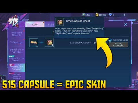 515 Time Capsule Exchange To Epic Skin Chest! Dragon Boy And More In MOBILE LEGENDS  @jcgaming1221