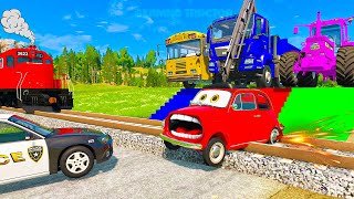 LONG CARS vs SPEEDBUMPS - Big & Small Snake Mcqueen with Spinner Wheels vs Thomas Trains - BeamNG