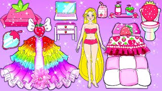 Học Làm Búp Bê Giấy - Rapunzel Trang Trí Nhà & Váy Mới Dâu Tây Hồng Cầu Vồng - Câu Chuyện Của Barbie