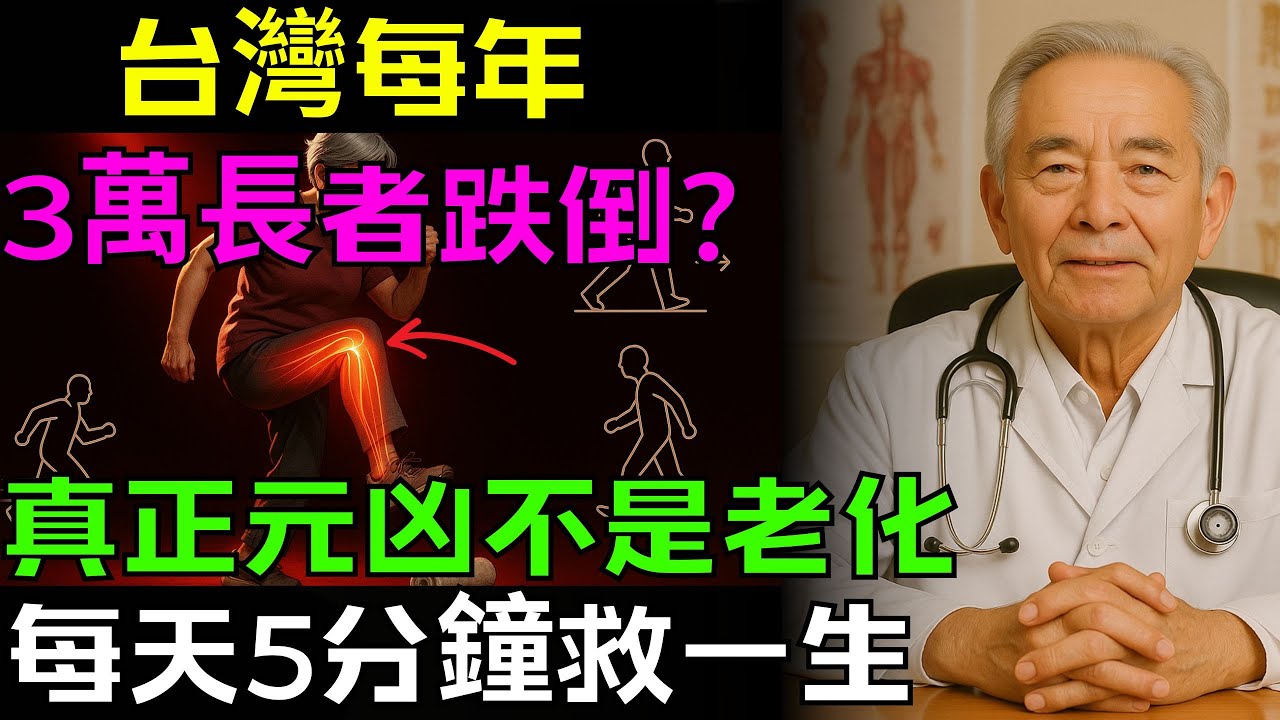 台灣每年超過3萬長者因跌倒就醫？真正元凶不是老化！這3步每天5分鐘，重啟防跌反射，兩週找回自信，市場樓梯都不怕，醫師實證教學：在家安全練、前進後退、跨越障礙，一次學會，避免髖部骨折