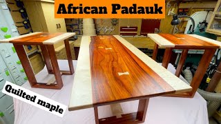 Custom Coffee Table With Matching End tables (African Padauk & Quilted Maple)