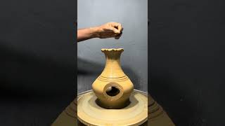 Satisfying Clay Flower Vase Cutting At Four Side For