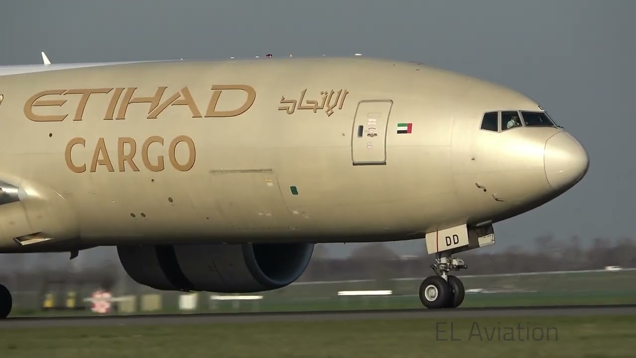 ETIHAD CARGO Boeing 777-F Landing At Schiphol Airport