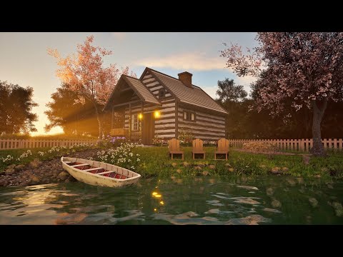 Spring in the little lake cabin in the forest - Calm lake sound, birdsong for deep relaxation.