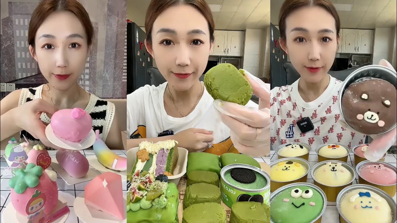 ASMR 🍵 Matcha Cake,Mini Mousse Cake,Colorful Mochi Dessert | Soft & Satisfying Eating Sounds #asmr