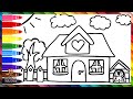 Dibuja y Colorea Una Casa Con Jardín 🏡🐶🌈 Dibujos Para Niños