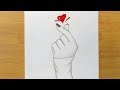 How to draw a Tumblr Korean Heart//Girl Hand Love Icon