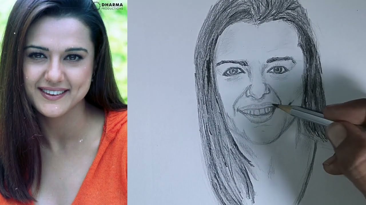 ​Preity Zinta: Luminous Matter" Pencil Drawing | Stars and Stardust Portrait​ women  drawing art