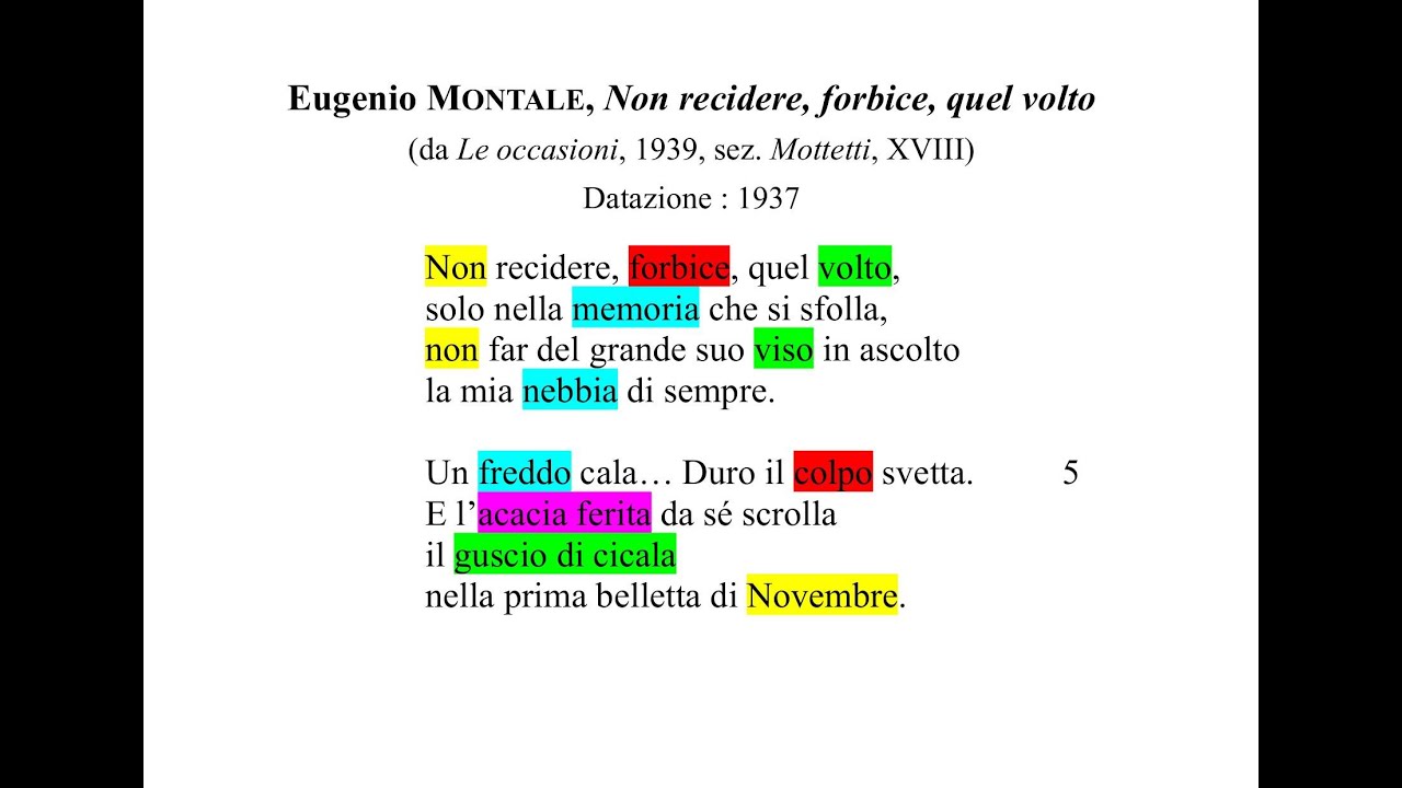Eugenio Montale, "Non recidere, forbice, quel volto", 1937 (da "Le
