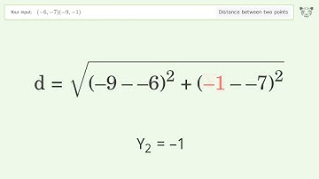 Find the distance between two points p1 (-6,-7) and p2 (-9,-1): Step-by-Step Video Solution
