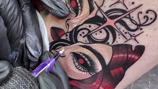 Redhead girl neo traditional tattoo time lapse