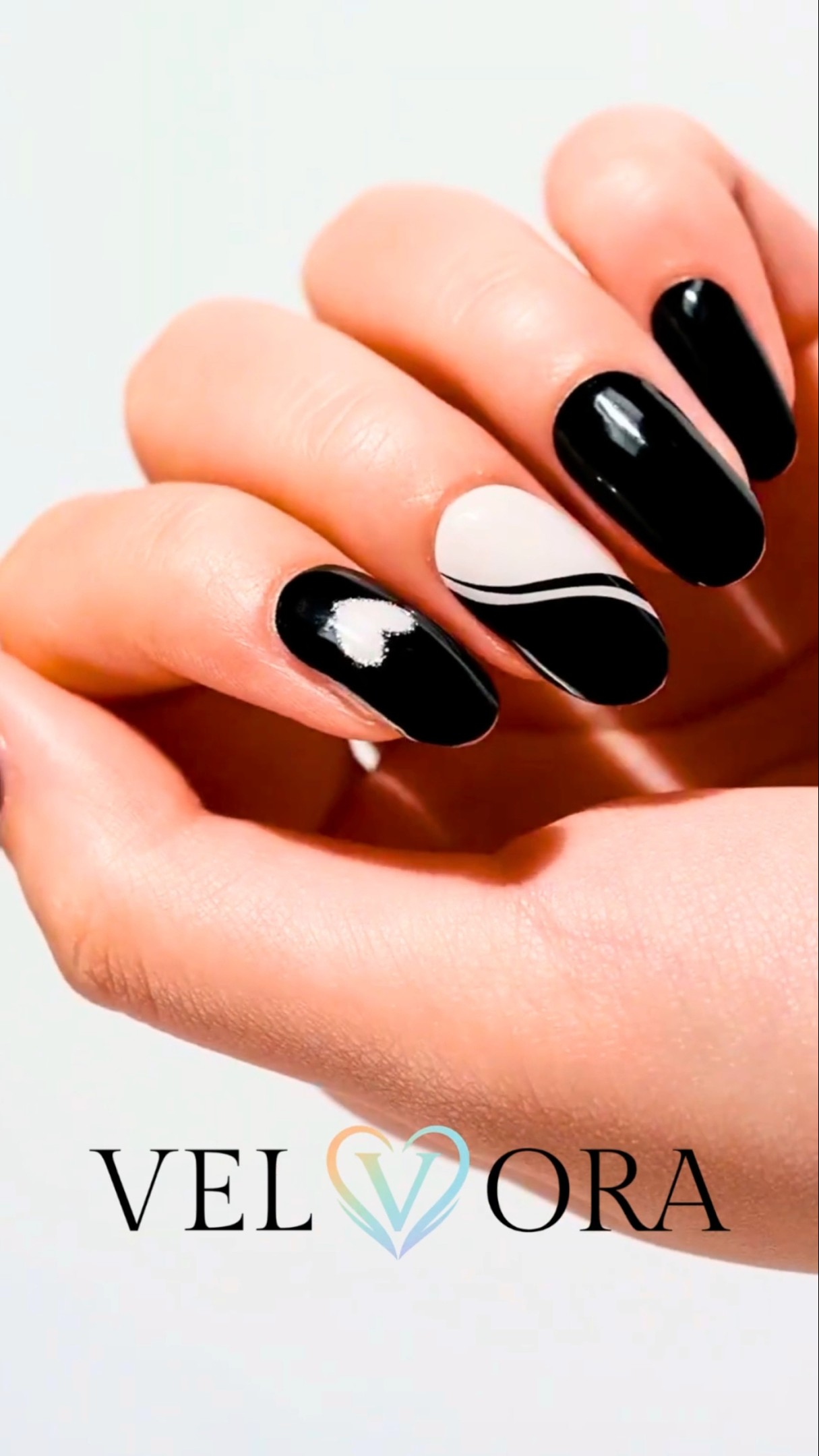 Midnight Heartbeat - Semi-Cured Gel Nail Strips applied on real nails