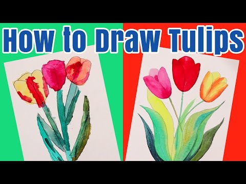 How to Draw Tulips Kids Watercolor Tutorial