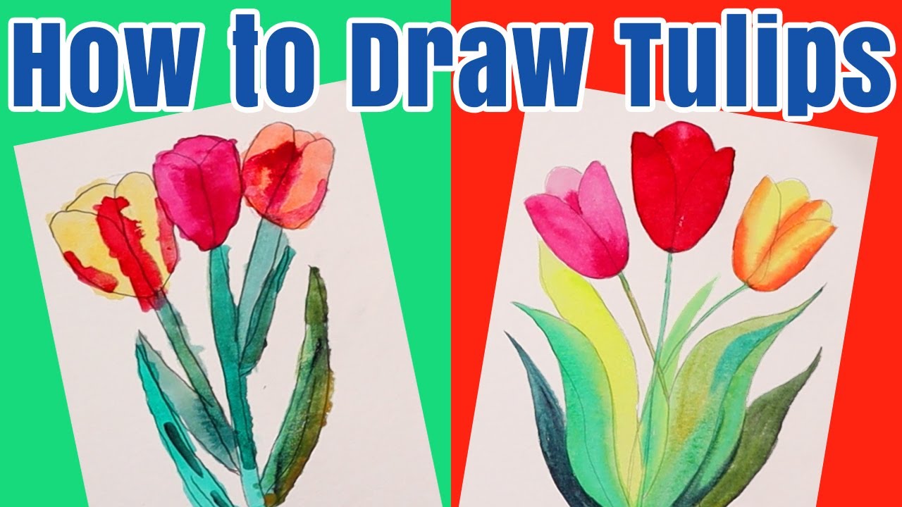 How To Draw Tulips Kids Watercolor Tutorial - Youtube