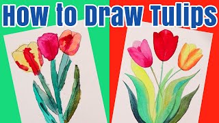 How to Draw Tulips Kids Watercolor Tutorial