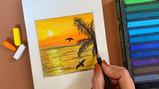 Easy Sunset Scenery Drawing: How To Draw Sunset With Soft Pastel For Beginners #drawing screenshot 4