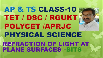 REFRACTION OF LIGHT AT PLANE SURFACES- BITS @ CLASS-10 /AP &TS / TET / DSC/CBSE/NCERT/POLYCET/APRJC