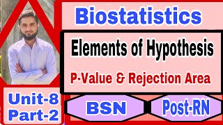 Elements of a Test of Hypothesis[P-values & Rejection area][Unit-8,Part-2}{Biostatistics}BSN/Post-RN