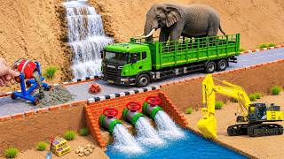 DIY Mini Tractor Builds a Brick Bridge with Drain Valves After the Storm | Science Project