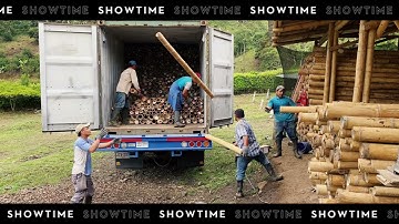 Loading Bamboo Poles into a Shipping Container