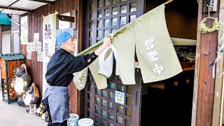An old man at a Japanese udon restaurant handles an incredible amount of work all by himself