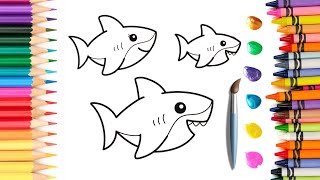 Baby Shark Family Drawing And Coloring 🐋🦈🐬 Very Easy Drawing And Coloring For Kids And Toddlers