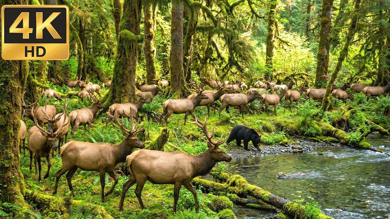 Relaxing Hike in Olympic National Park: The Hoh Rainforest - Elk, Black Bears & River Otter