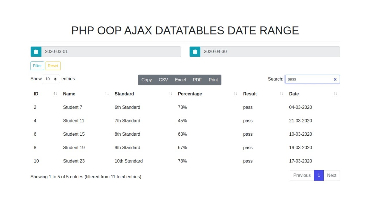 php range  New Update  Bộ chọn phạm vi ngày của bảng dữ liệu PHP Ajax