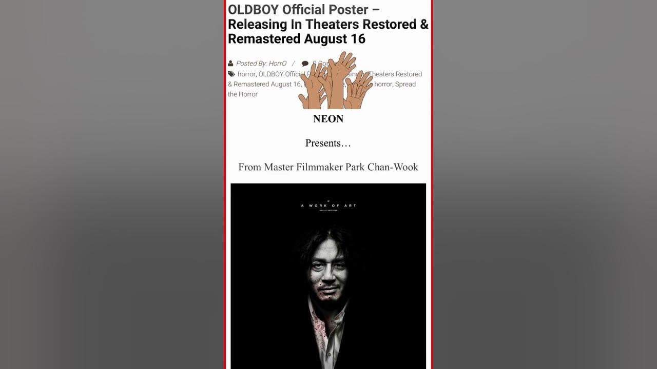 OLDBOY Official Poster Releasing In Theaters Restored & Remastered