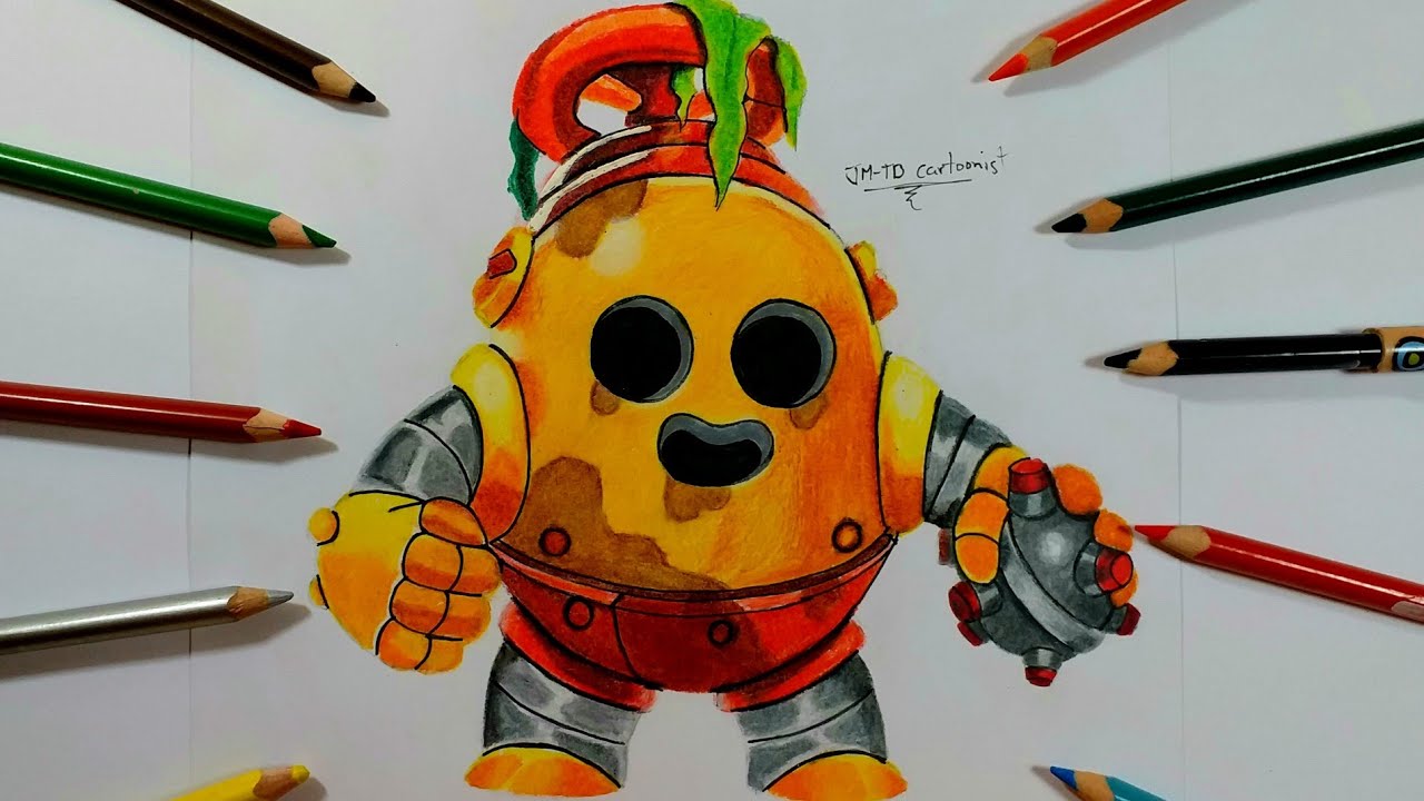 Como Dibujar A Spike Robot De Brawl Stars Realista Drawing Spike Robot Usando Colores Escolares Youtube - spike dibujos de brawl stars a lapiz