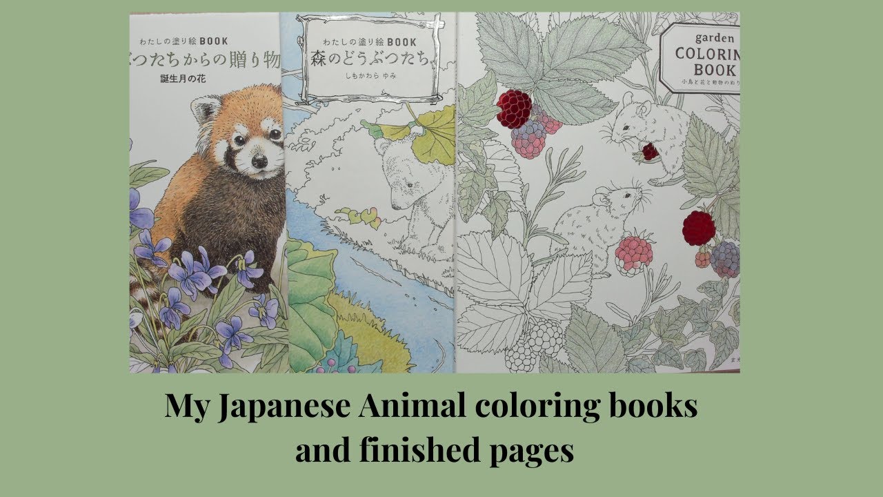 My finished pages in my Japanese animal coloring books.